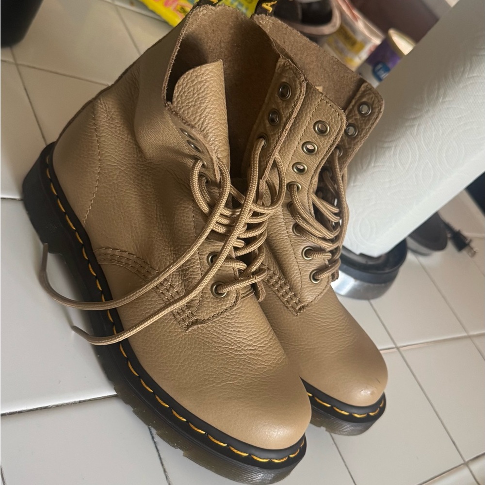 Dr. Martens Beige Lace-Up Combat Boots